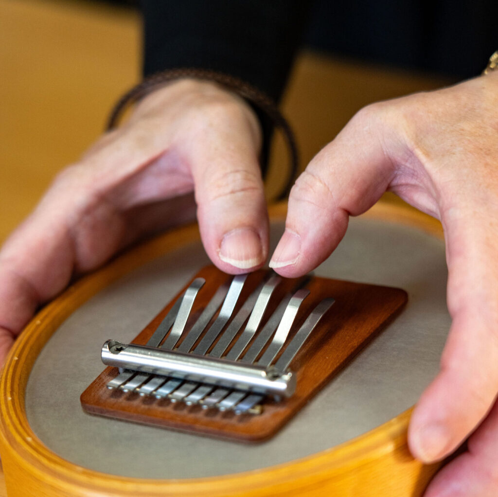 Evelyn's hands, playing a Sansula, from The Evelyn Glennie Collection.